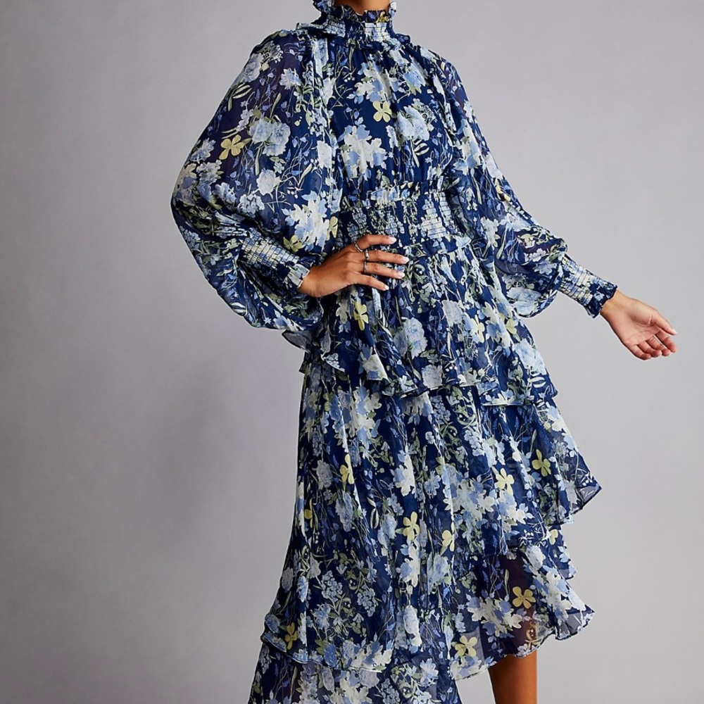 Free People Elliatt Astrid Dress in Blue Multi, Size M, NWT